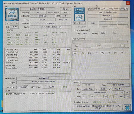 PŁYTA GŁÓWNA ACER ASPIRE S3-392 i5-4210U WEEBILL-HW