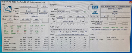 PŁYTA GŁÓWNA ACER ASPIRE ES1-531 EXTENSA 2519 PENTIUM N3700 Dominno_BA